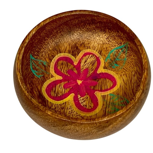 Handmade Wooden Painted Small Bowl Trinket Jewelry Keys Boho Whimsy - Picture 1 of 6